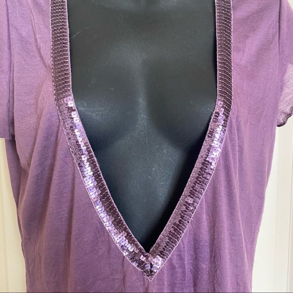 Charlotte Russe Purple Deep V-Neck Sparkle Short Sleeve Top - Picture 2 of 11